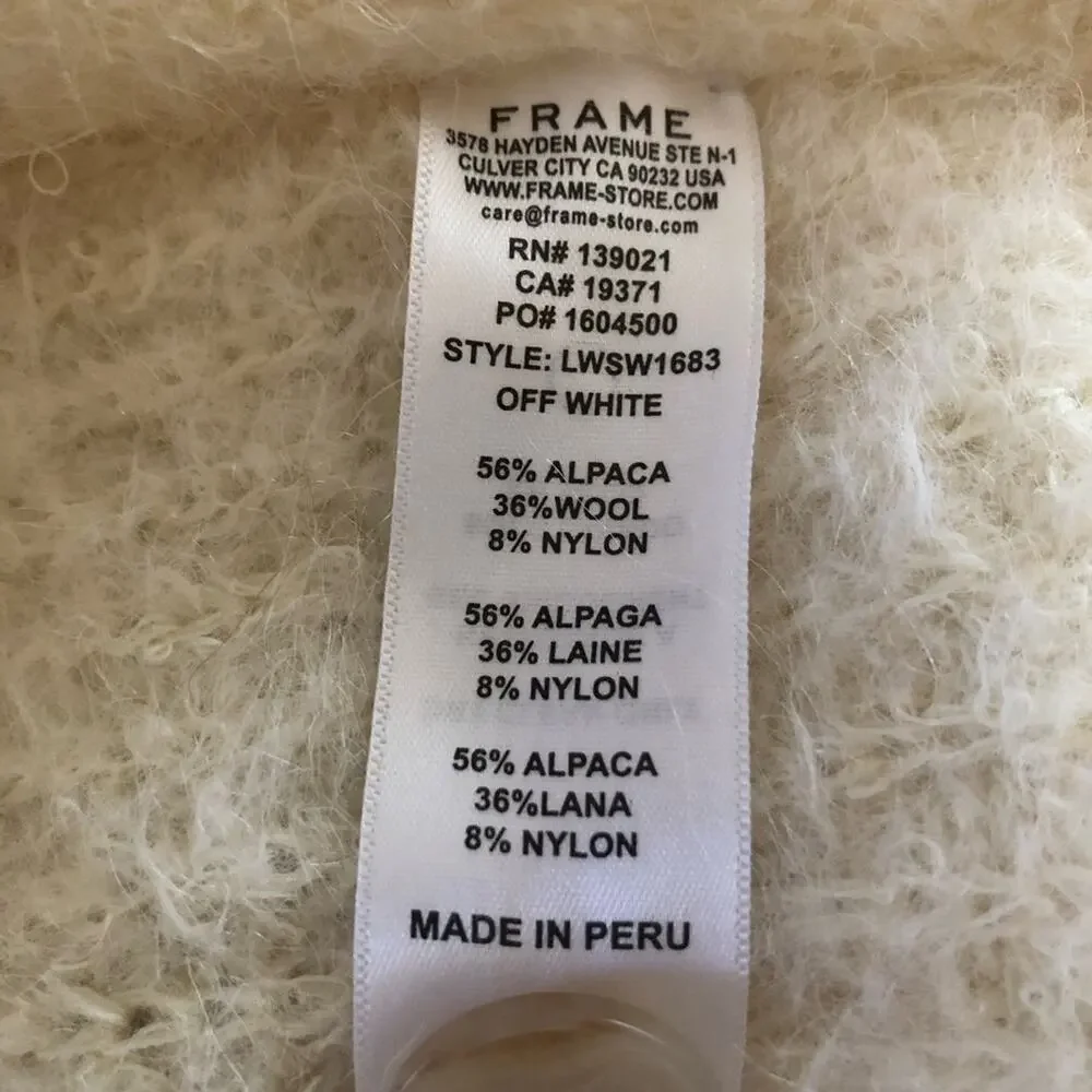 Frame Denim Lounge Cardi in Off White Alpaca Large NWT